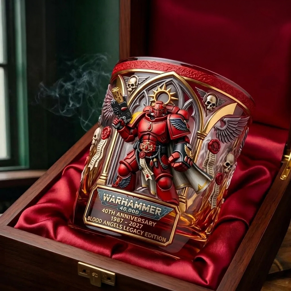 Warhammer 40000 Blood Angels 40th Anniversary Whiskey Glass Warhammer Merch Brothers Gifts