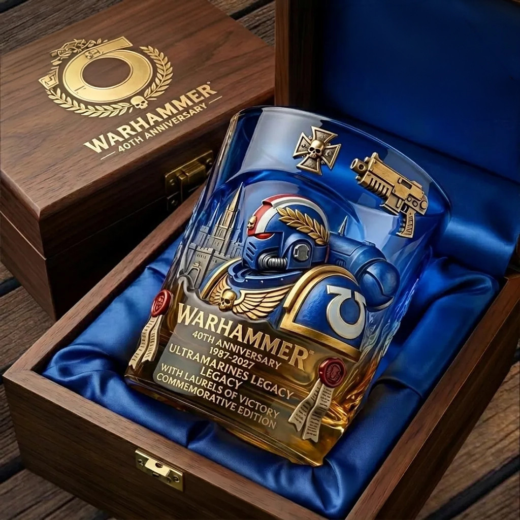 Warhammer 40k Ultramarines 40th Anniversary Whiskey Glass Warhammer Merch Gift For Game Lovers