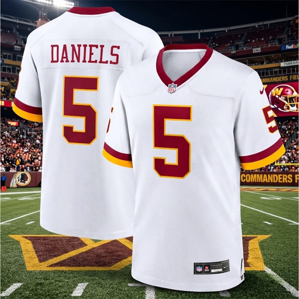 Washington Commanders Jayden Daniels 5 New 2026 White Jersey Commanders Merch Fan Gifts