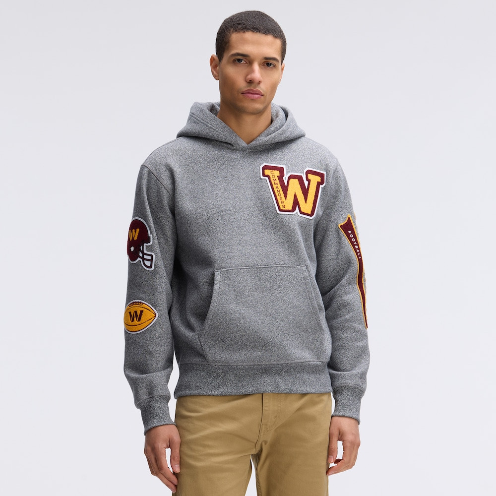 Washington Commanders Merch - Fanatics Athletic IconicFleece Letterman Hoodie, Heather Gray - Gift Ideas For Football Lovers