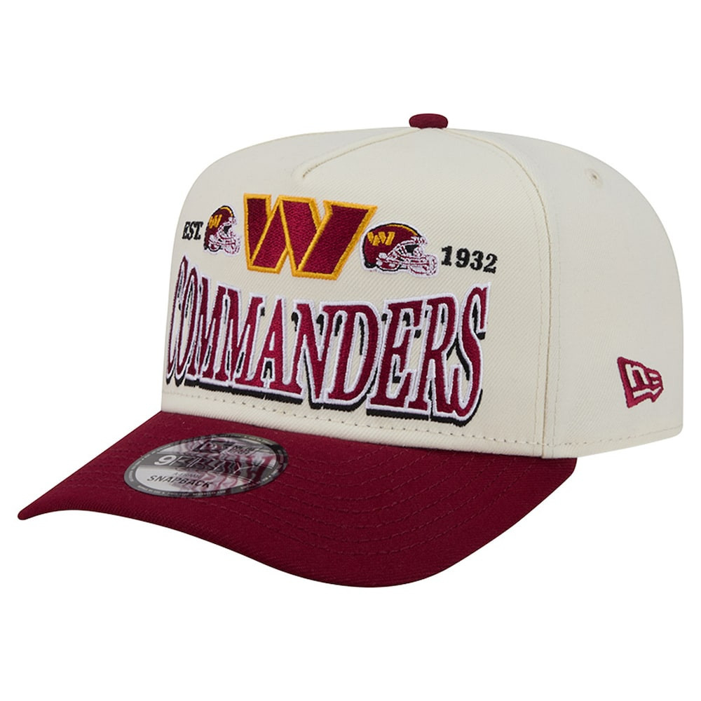 Washington Commanders Merch - Men's Cream A-Frame 9FIFTY Snapback Hat, Burgundy - New Era - Football Enthusiast Gifts