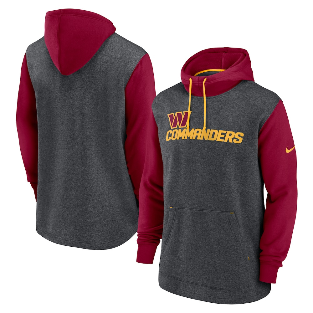 Washington Commanders Merch - Men's Heathered Surrey Legacy Pullover Hoodie, Burgundy Charcoal - Gift Ideas For Football Lovers