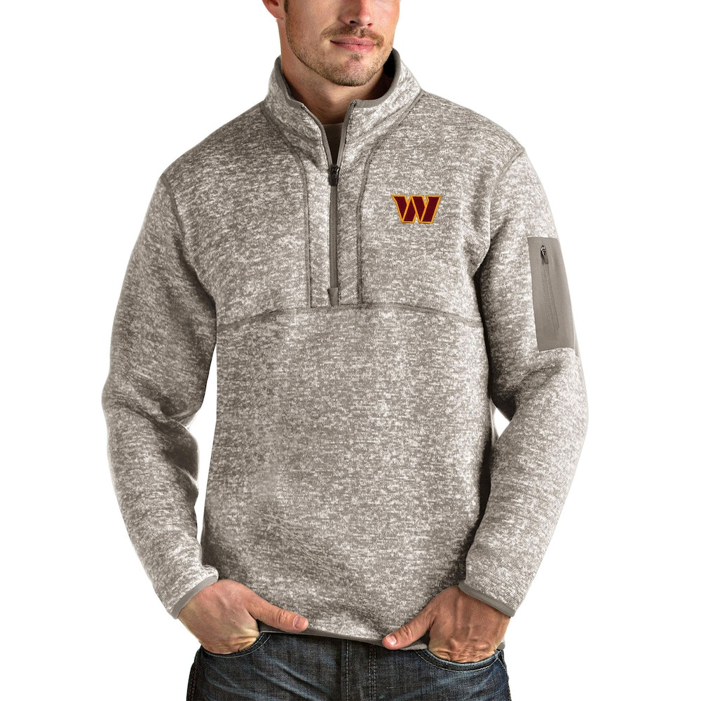 Washington Commanders Merch - Men's Oatmeal Fortune Quarter-Zip Pullover Jacket - Antigua - Football Present Ideas