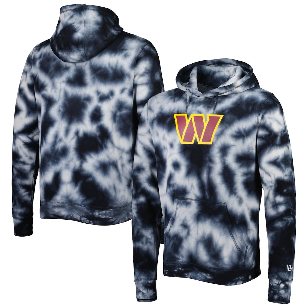 Washington Commanders Merch - Men's Team Tie-Dye Pullover Hoodie, Black - New Era - Football Christmas Gift Ideas