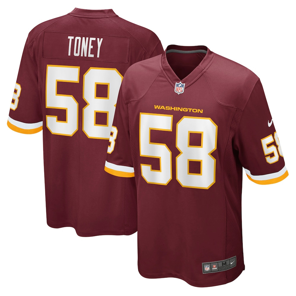 Washington Commanders Merch - Men's Washington Football Team Shaka Toney Game Jersey, Burgundy  - Best Football Related Gifts