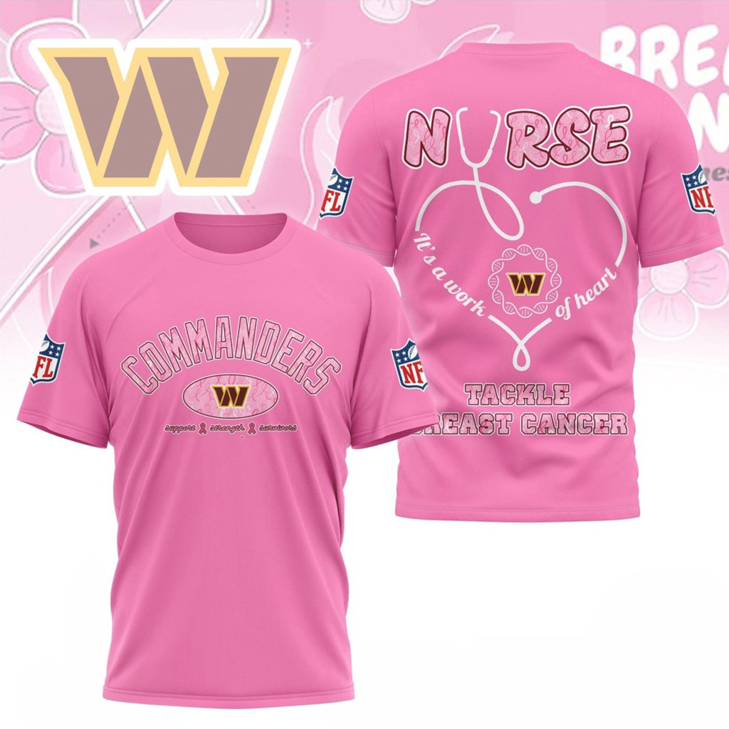 Washington Commanders Nurse Breast Cancer Awareness Tackle Cancer T-Shirt Commanders Merch