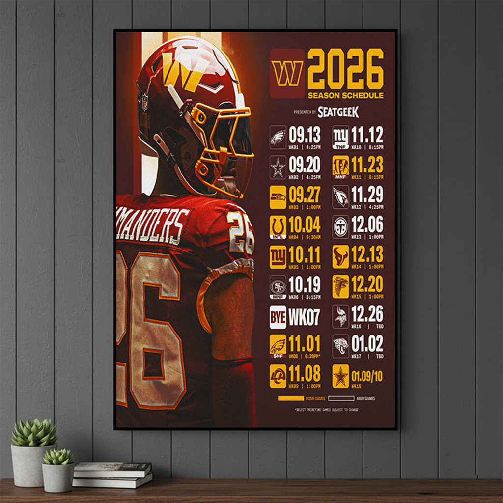 Washington Commanders Season 2026 Schedule Poster Decor Commanders Merch Football Fan Gifts
