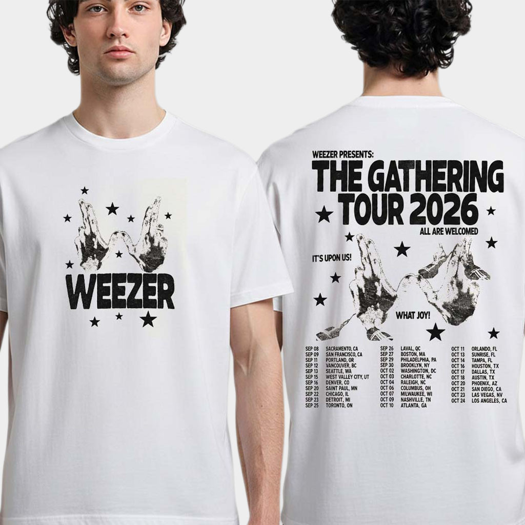 Weezer Merch 2026 Hand Logo With Tour Dates T-Shirt Weezer The Gathering Tour Merch Fan Gifts