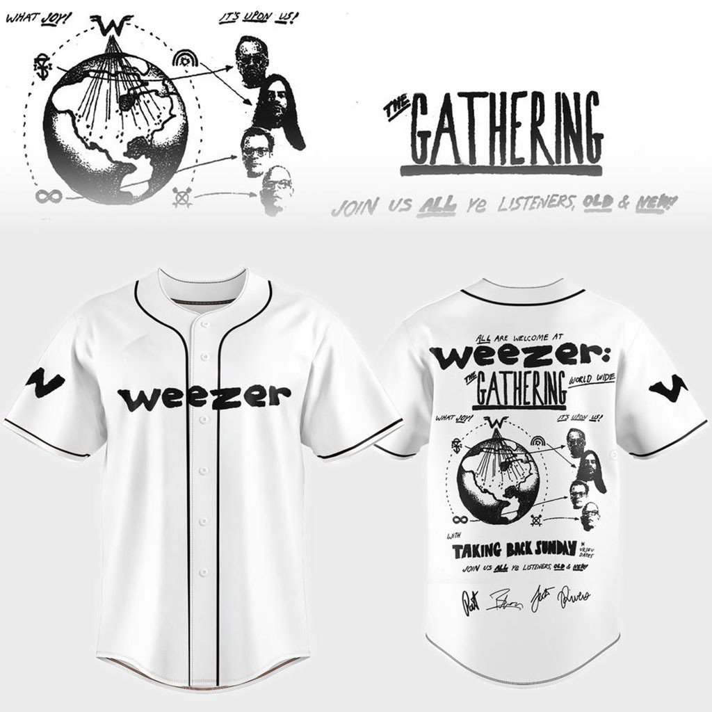 Weezer Merch The Gathering World Wide Tour 2026 Baseball Jersey Rock Fan Apparel White
