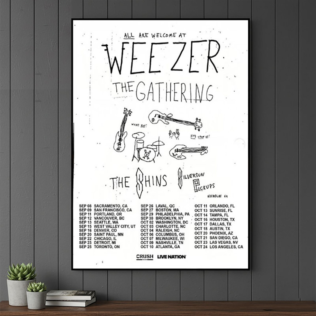 Weezer The Gathering Tour 2026 Cities Tour Dates Poster Weezer Merch Gifts For Rock Fan