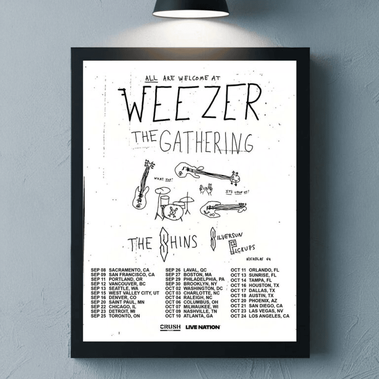 Weezer The Gathering Tour 2026 North America City Dates Poster Home Wall Decor