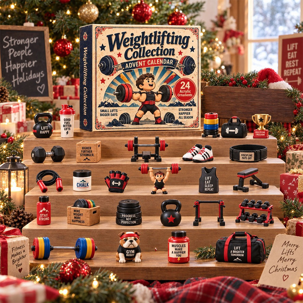 Weightlifter Fitness Advent Calendar 24 Days of Christmas Ornaments Gift For Gym Lovers