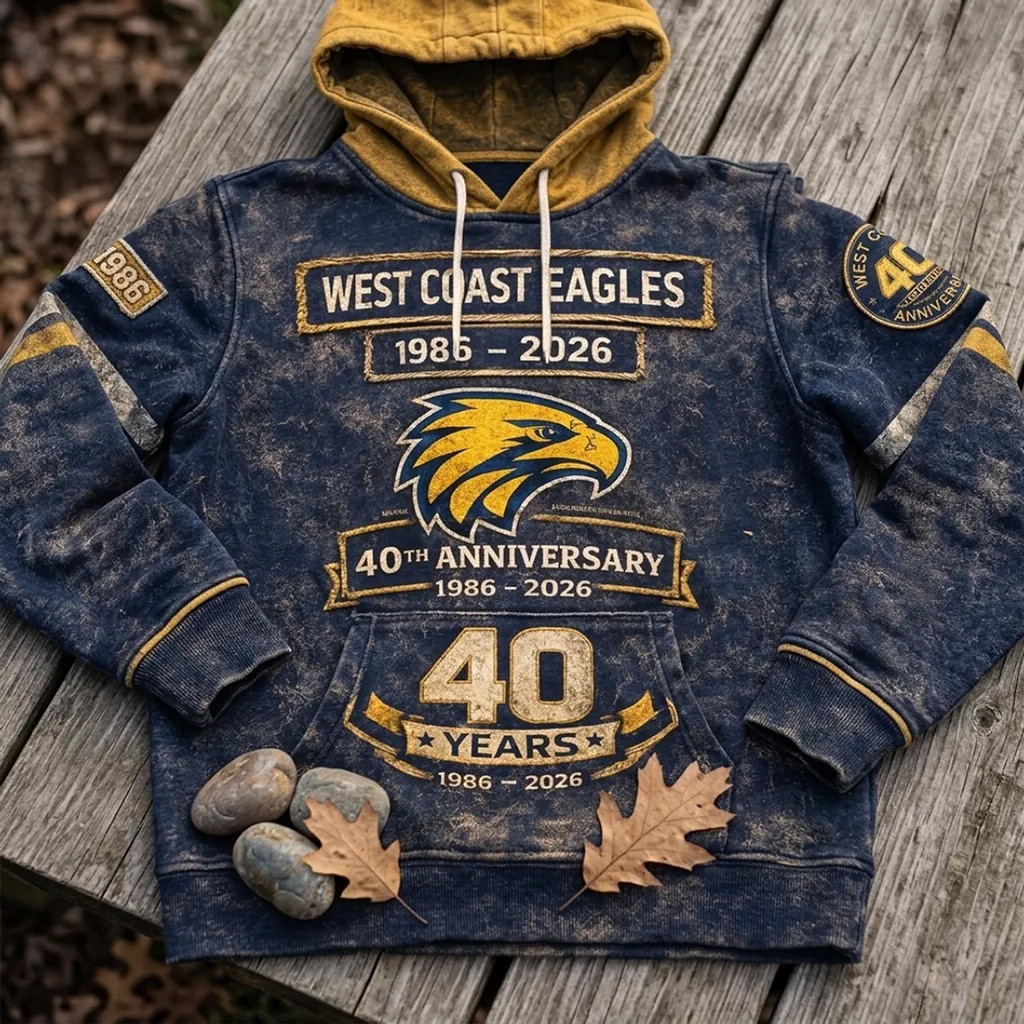 West Coast Eagles 1986-2026 40th Anniversary Distressed Hoodie WC Eagles Merch Fans Gifts