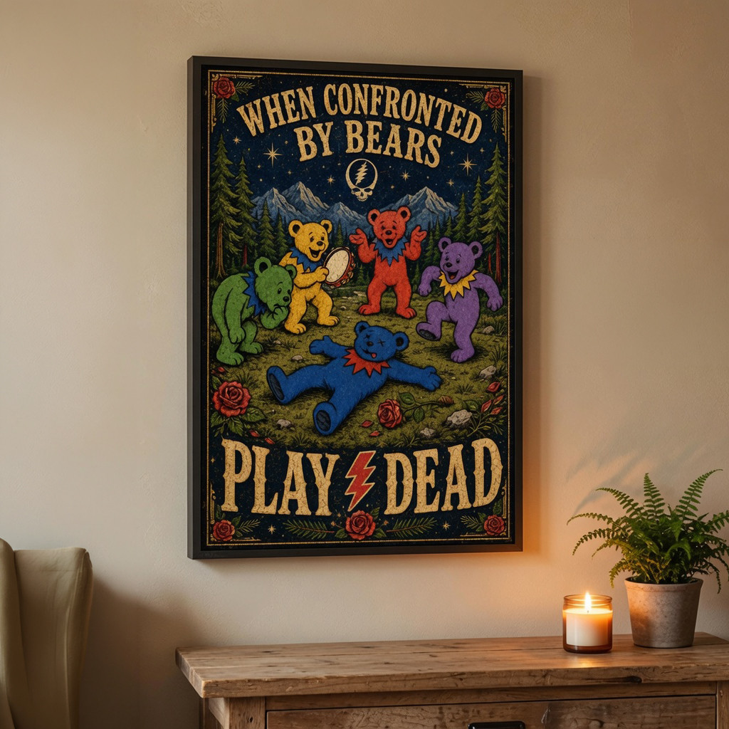 When Confronted By Bears Play Dead Poster Grateful Dead Merch Gift For Rockers