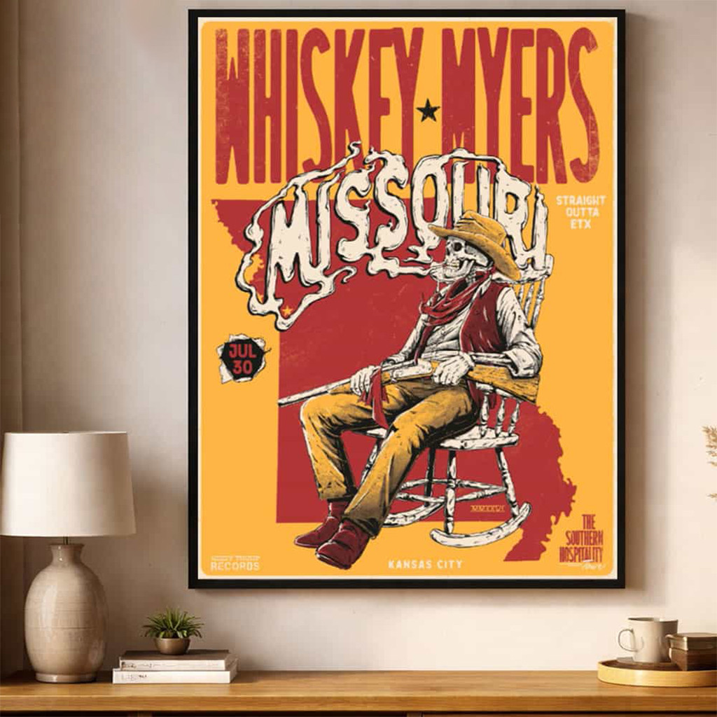 Whiskey Myers Kansas City 2026 Event Poster The Southern Hospitality Tour Merch Wall Art For Fan