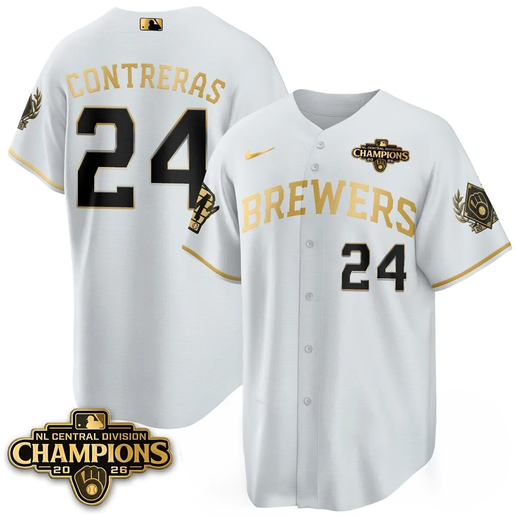 William Contreras Jersey Shirt #24 Milwaukee Brewers NL Central Champions Merch 2026 White