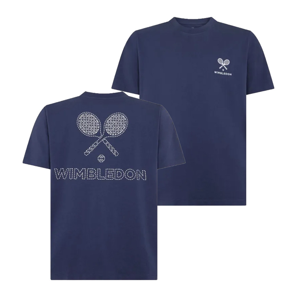 Wimbledon Merch 2026 Stitch Cross Racket T-Shirt Navy Wimbledon Championships Merch Fan Gifts