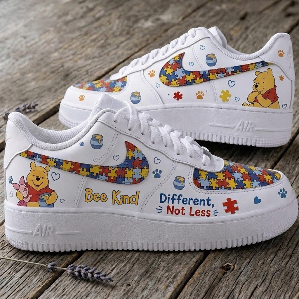 Winnie The Pooh Bee Kind Different Not Less Autism Awareness Sneakers Winnie The Pooh Merch