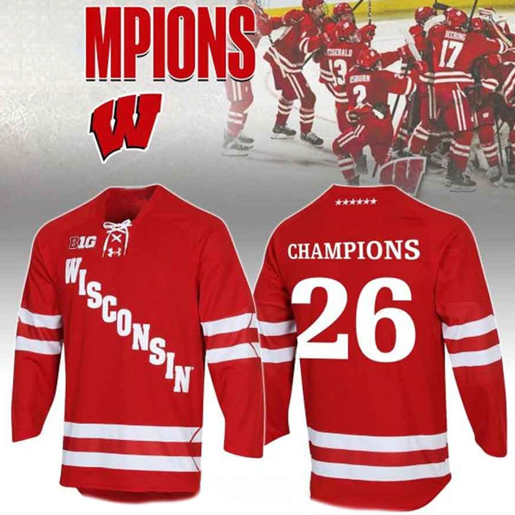 Wisconsin Badgers National Champions 2026 Hockey Jersey Badgers Merch Gifts For Fan
