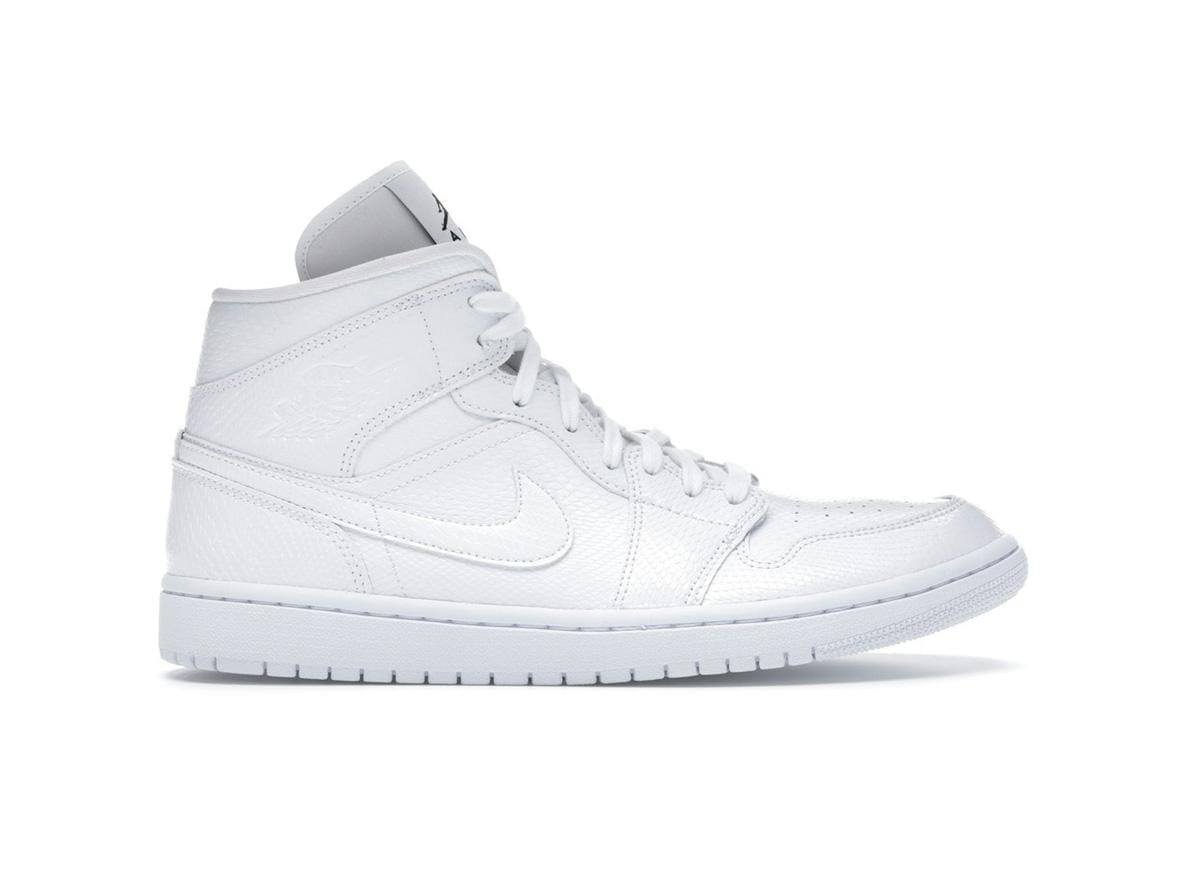 Women's Jordan 1 Mid White Snakeskin Sneakers | Style Code BQ6472-110