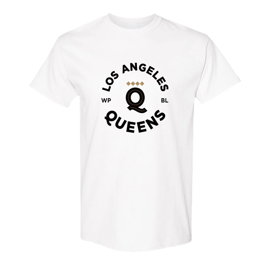 Women's Pro Baseball League Merch WPBL 2026 Los Angeles Queens Roundel T-Shirt Fan Gear White