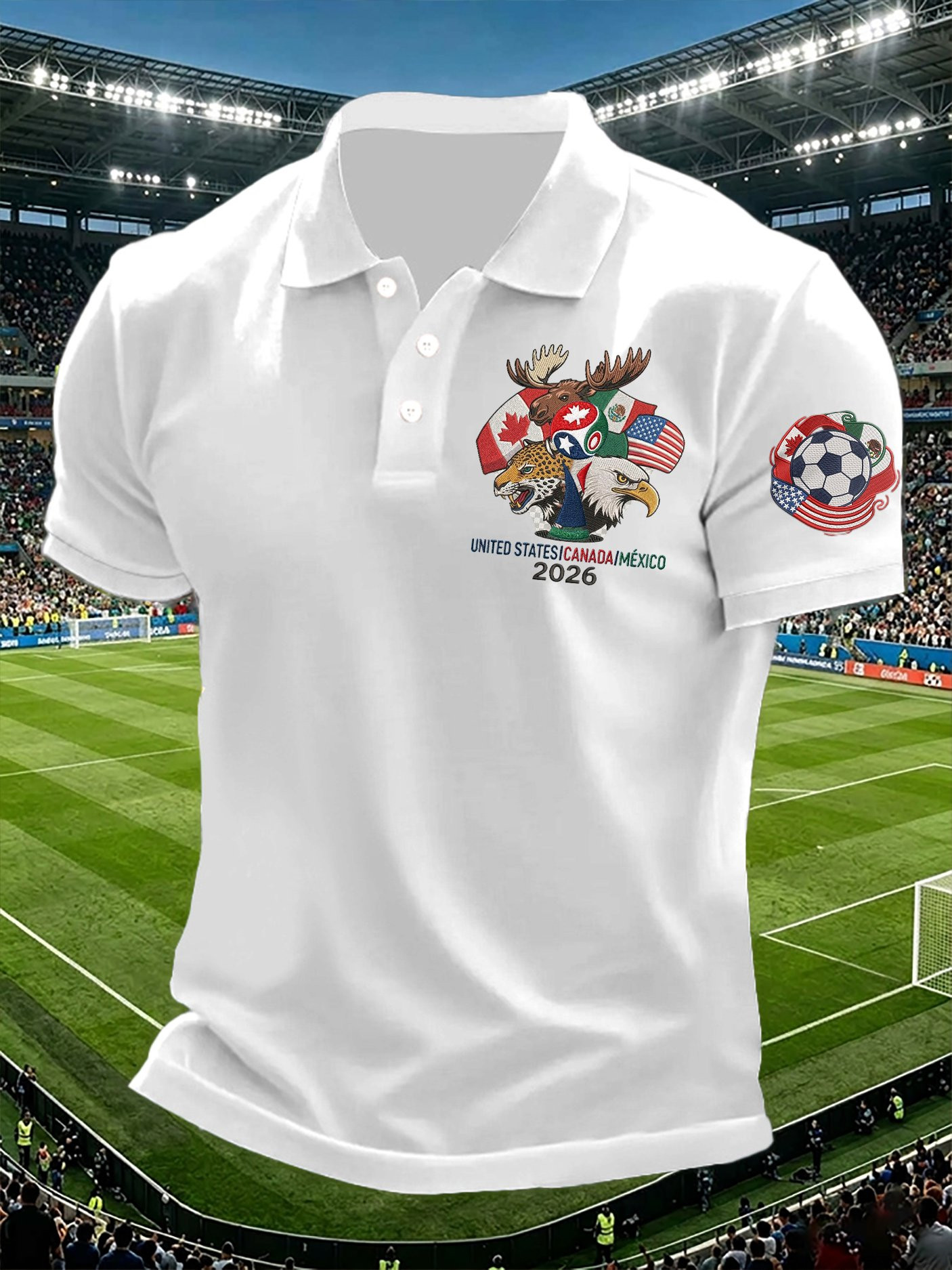 World Cup 2026 Host Nations Mascot Polo Shirt Mexico United States Canada Merch Gift For Men