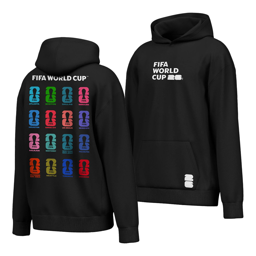 World Cup 2026 Merch Host City Emblems Hoodie Black Best Gifts For World Cup Fans