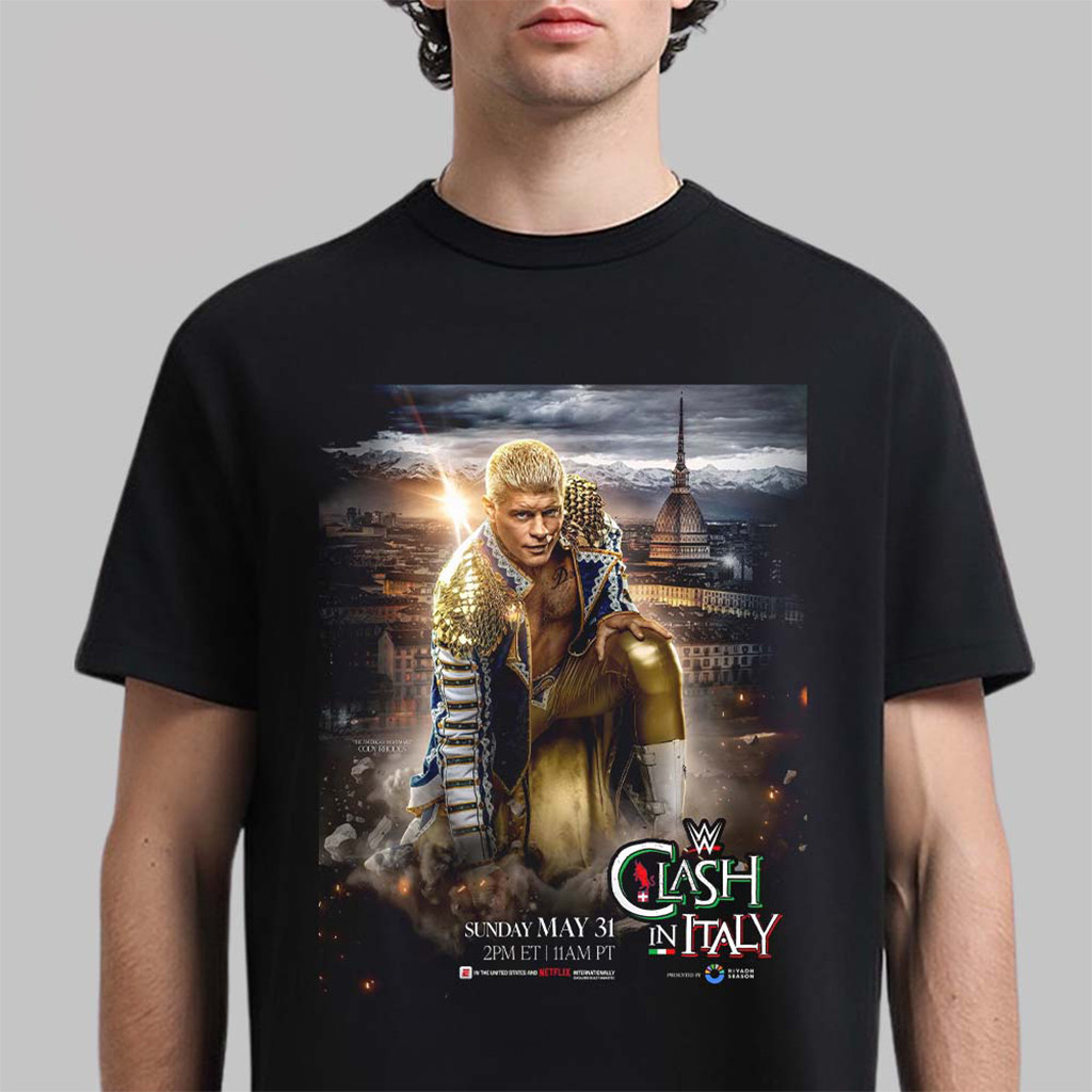 WWE Clash In Italy 2026 Poster Starring Cody Rhodes On May 31 2026 T-Shirt WWE Merch