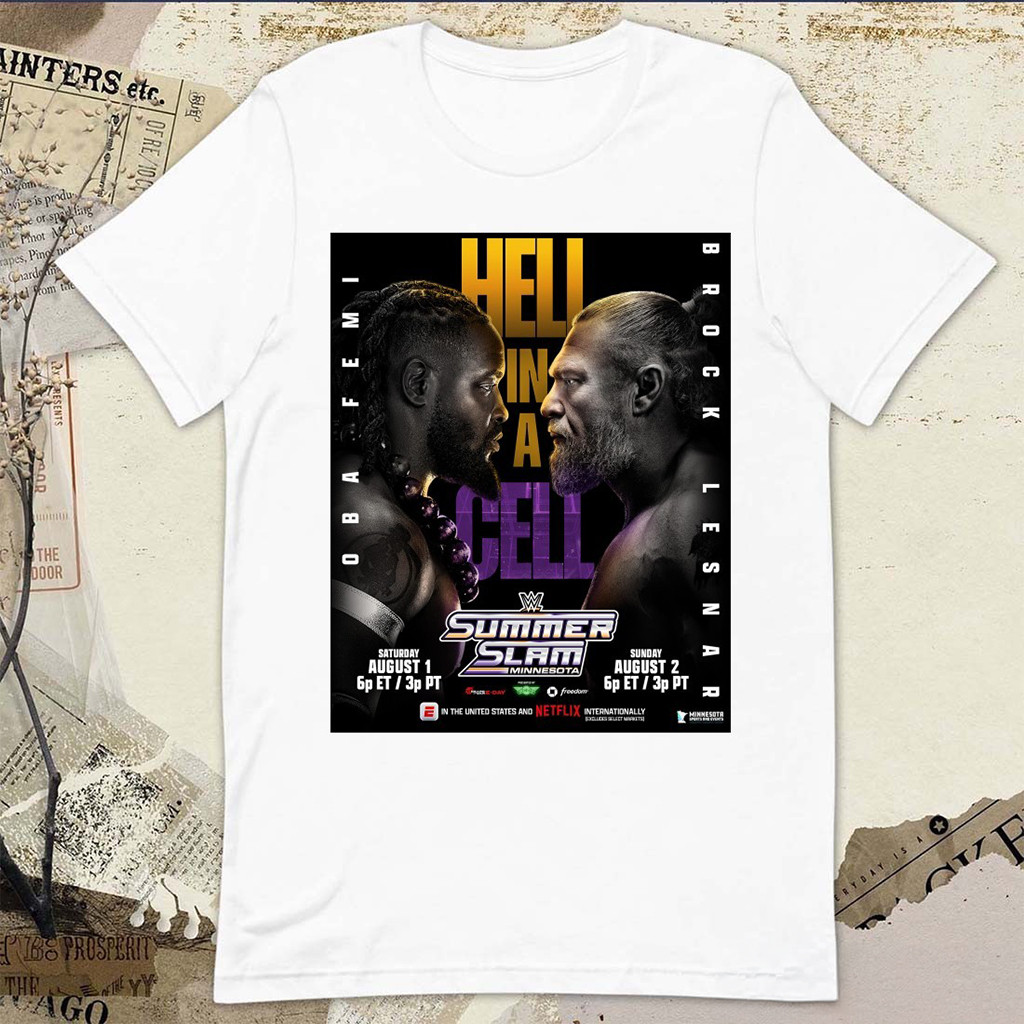 WWE Summerslam 2026 Hell In A Cell Oba Femi Vs Brock Lesnar August 1 2 Poster T-Shirt Fan Merch