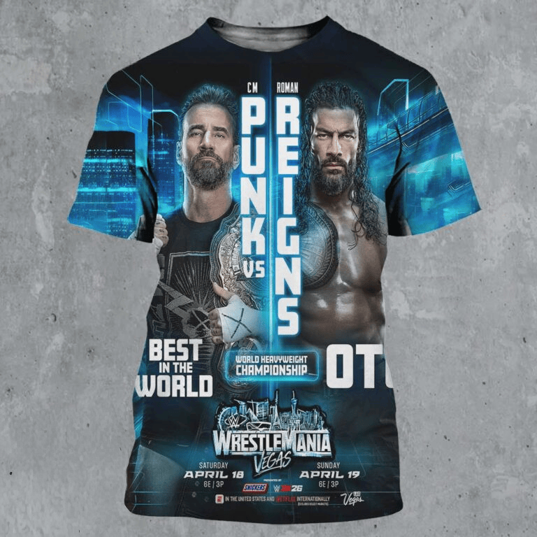 WWE Wrestlemania 42 Vegas 2026 Main Event CM Punk Vs Roman Reigns T-Shirt Gifts For Wrestling Fans