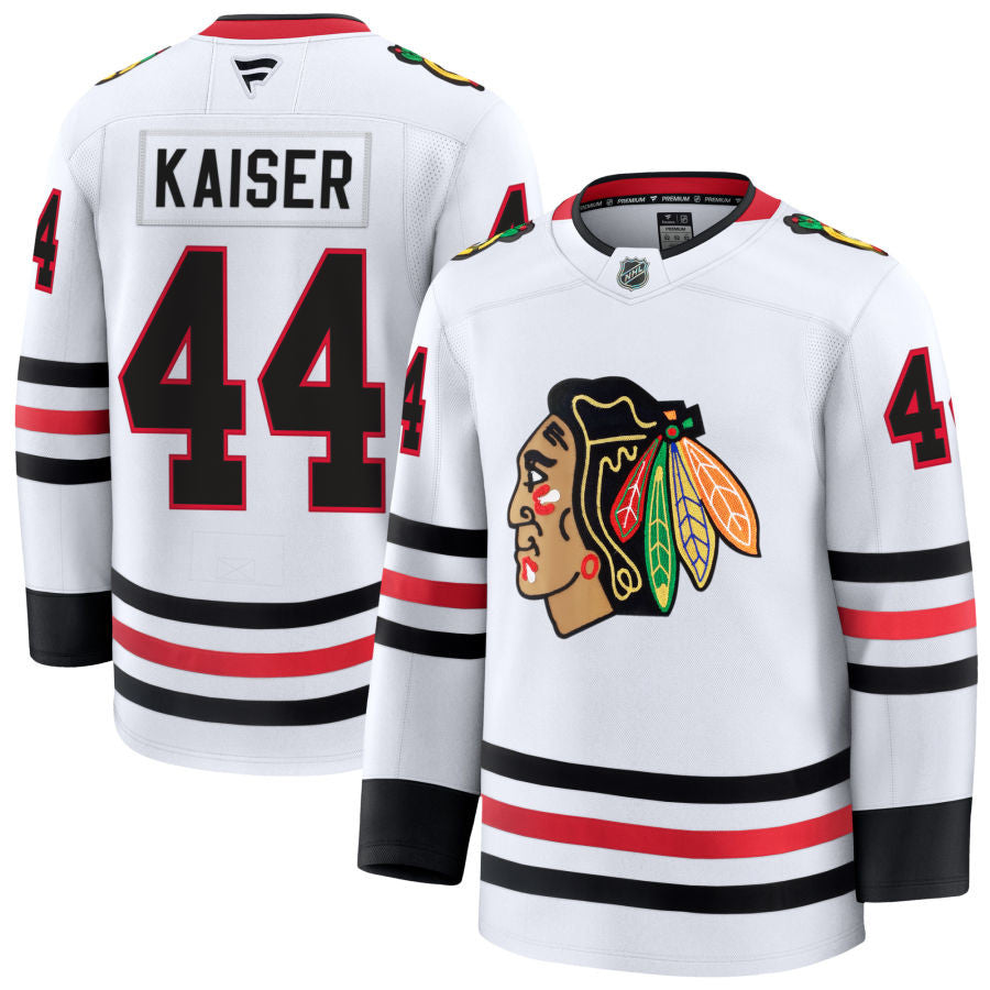Wyatt Kaiser Chicago Blackhawks 2025 Away Jersey - White 1 Wyatt Kaiser Chicago Blackhawks 2025 Away Jersey - White