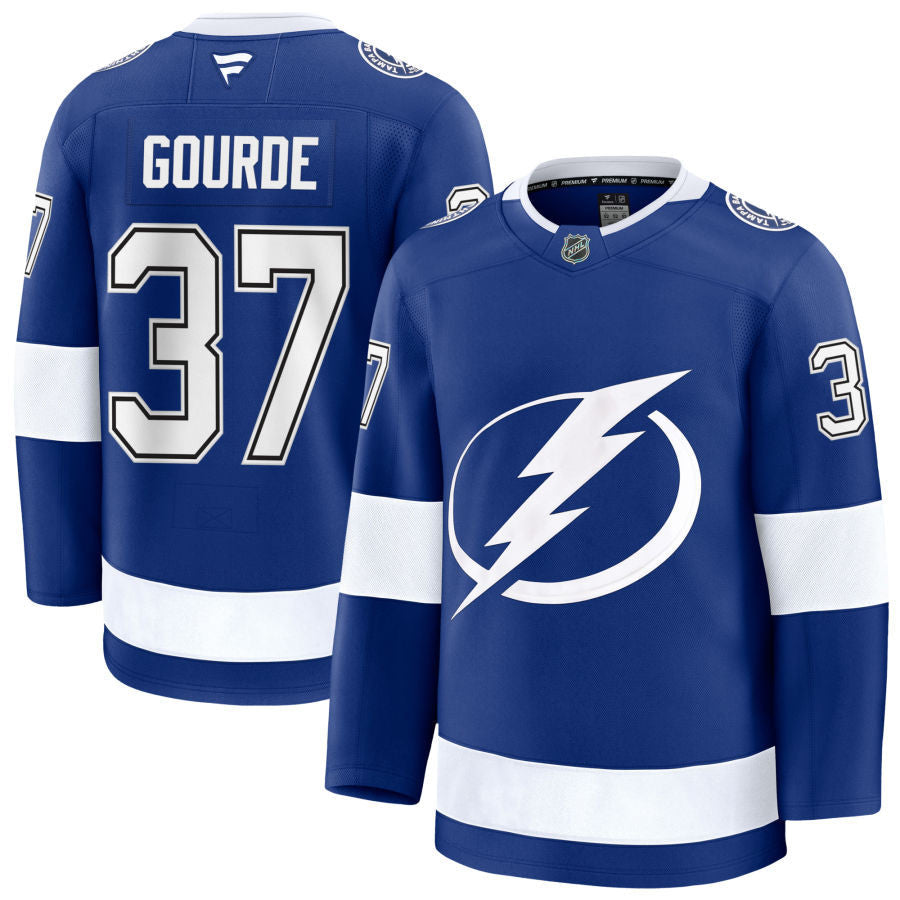 Yanni Gourde Tampa Bay Lightning 2025 Home Jersey - Blue 1 Yanni Gourde Tampa Bay Lightning 2025 Home Jersey - Blue