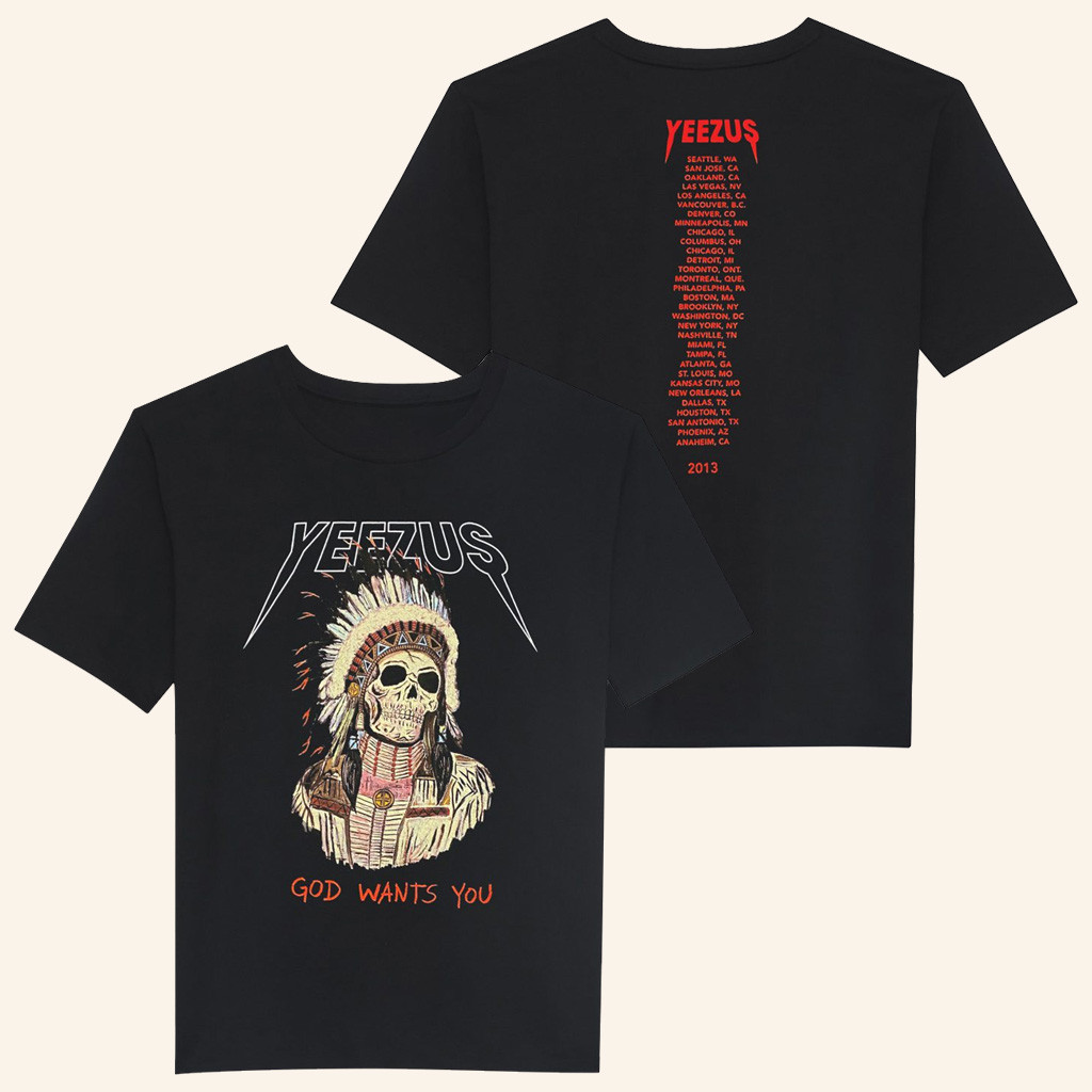 Yeezus Merch Yeezus Tour T-Shirt Native Skull Wes Lang Shirt Kanye West Yeezus Tour Merch