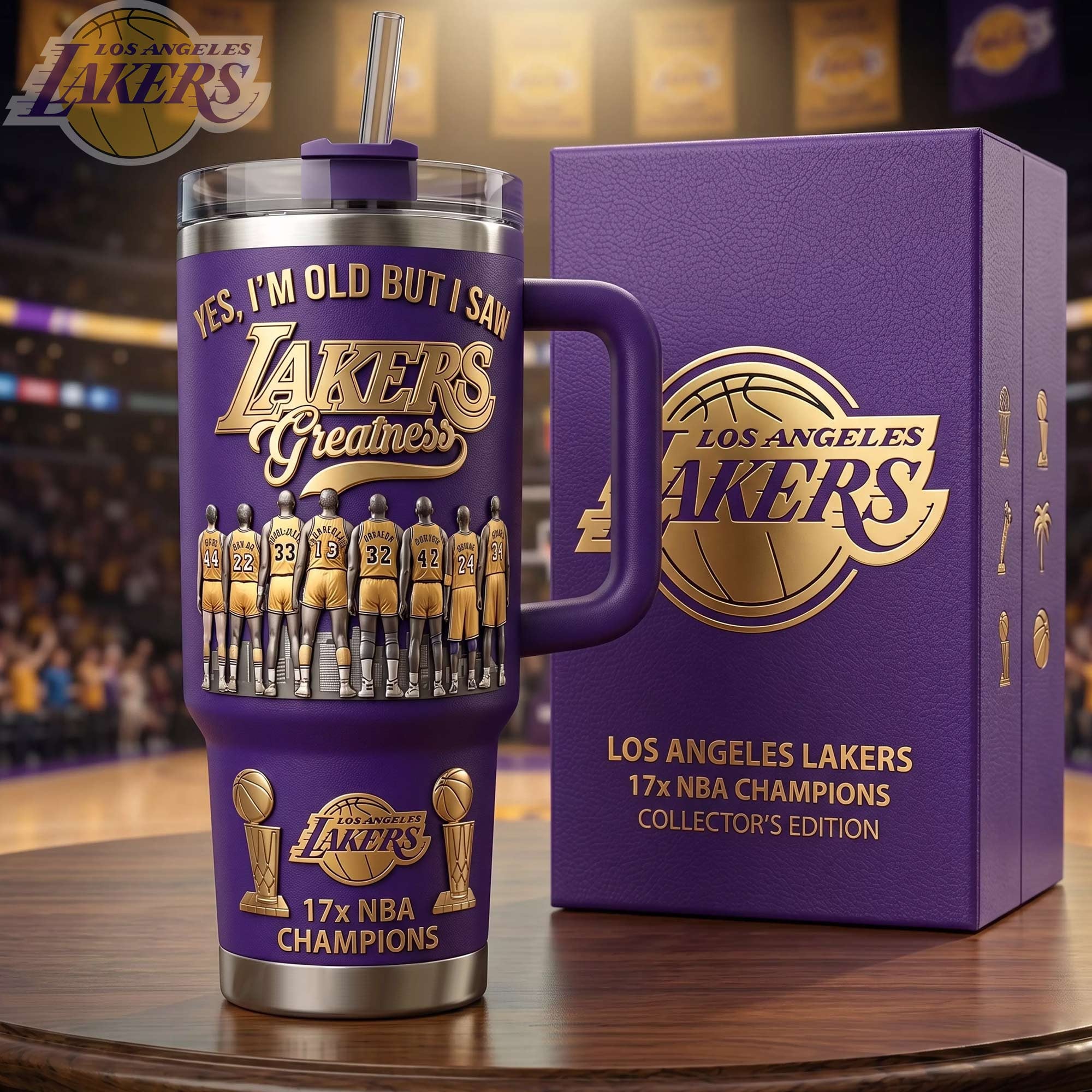 Yes I'm Old But I Saw Lakers Greatness Tumbler 2026 17X Champions LA Lakers Merch Gifts