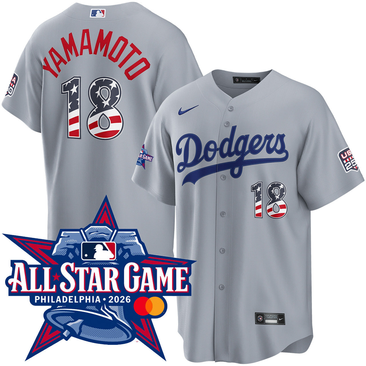 Yoshinobu Yamamoto Los Angeles Dodgers 2026 All-Star Edition Stars & Stripes Road Jersey