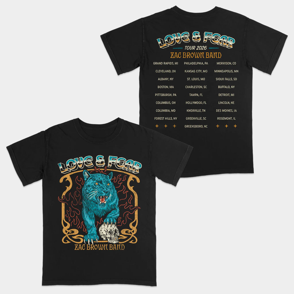 Zac Brown Merch 2026 Classic Rock Tour Black T-Shirt Love And Fear Tour Shirt Music Lover Gifts