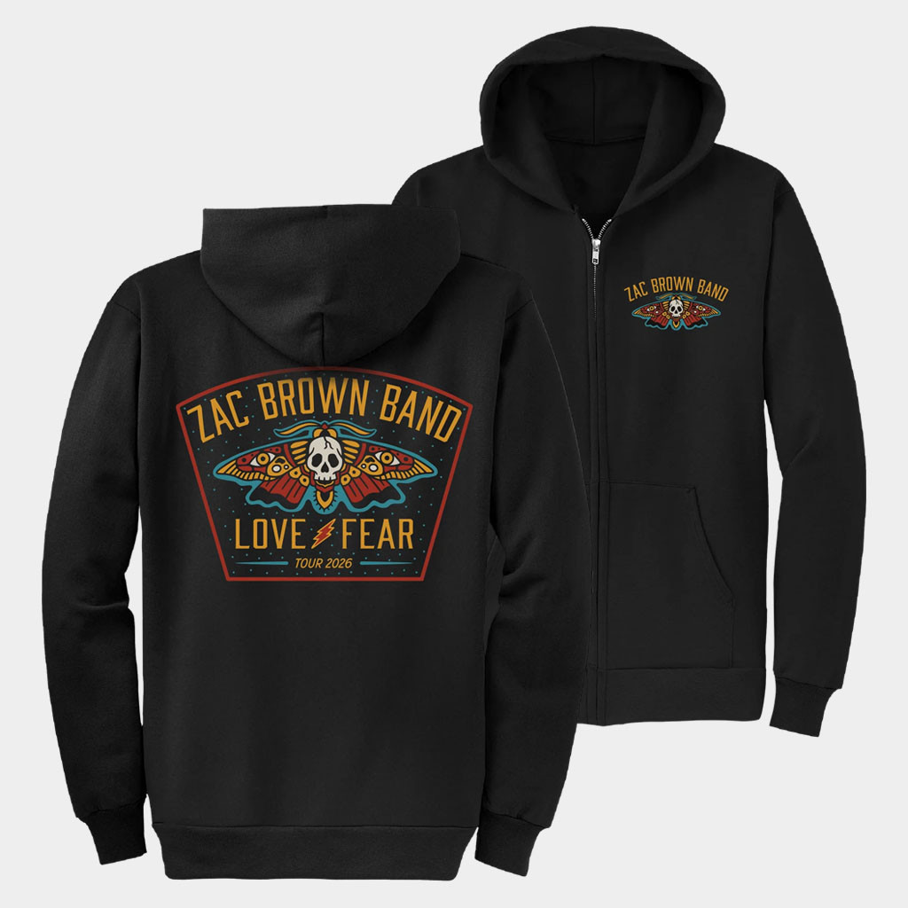 Zac Brown Merch 2026 Love And Fear Tour Zip Hoodie Zac Brown Band Tour Merch Present For Fans