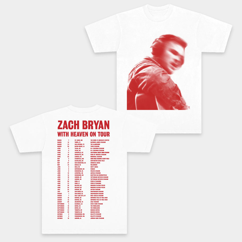 Zach Bryan Merch 2026 White Tour T-Shirt ZB With Heaven On Tour Shirt Music Fan Gifts