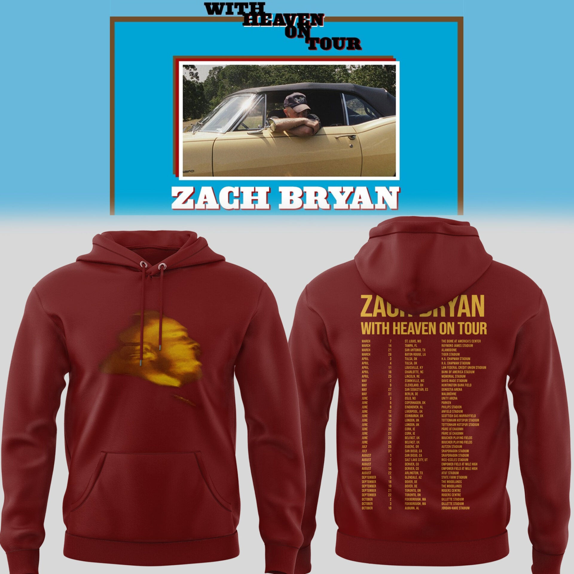 Zach Bryan With Heaven On Tour 2026 Hoodie Zach Bryan Merch Father's Day Gifts