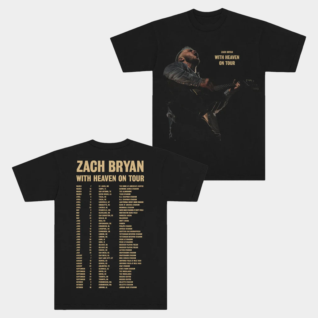 Zach Bryan With Heaven On Tour Merch 2026 With Heaven On Top Photo Tour T-Shirt Black Fan Gifts