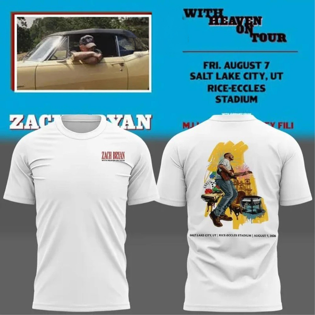 Zach Bryan X Utah Utes Football With Heaven On Tour White 2026 Zach Bryan Concert Merch
