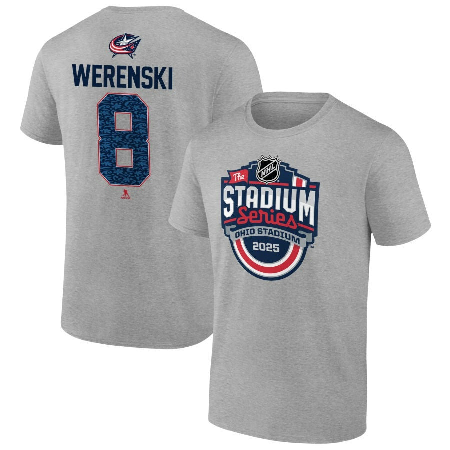 Zach Werenski Columbus Blue Jackets 2025 Stadium Series Pick-A-Player Heather Gray T-Shirt 1 Zach Werenski Columbus Blue Jackets 2025 Stadium Series Pick-A-Player Heather Gray T-Shirt