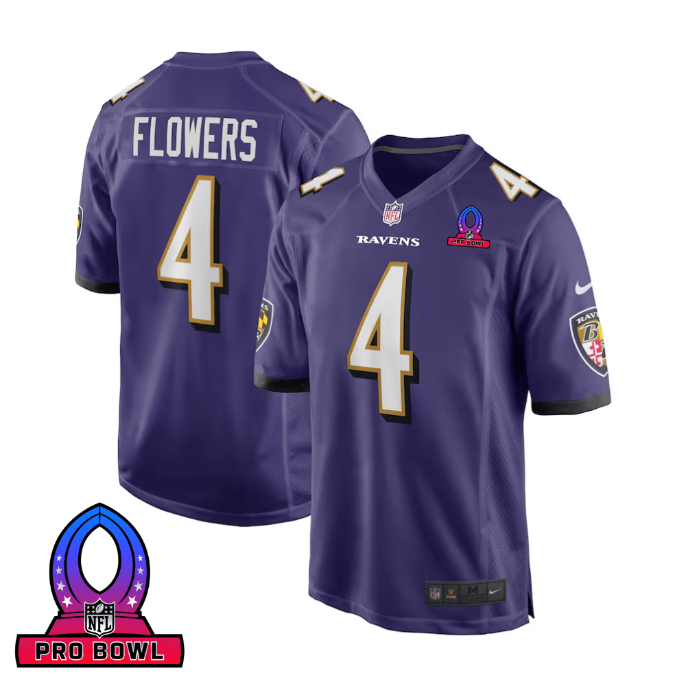 Zay Flowers Baltimore Ravens 2025 Pro Bowl Patch Game Men Jersey - Purple