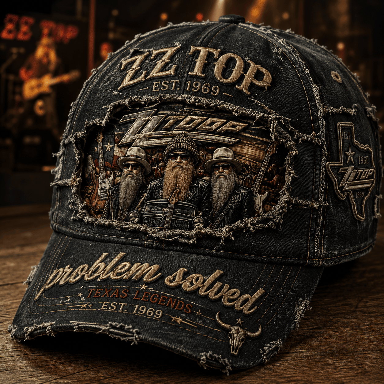 ZZ Top Texas Legend Hat Problem Solved Cap ZZ Top Merch Best Gift For Rock Fans